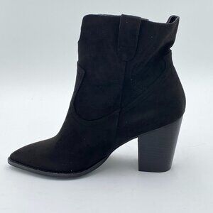 Black Women Western Pointed Toe Chunky High Heel Ankle Booties Pull on Boots Sho